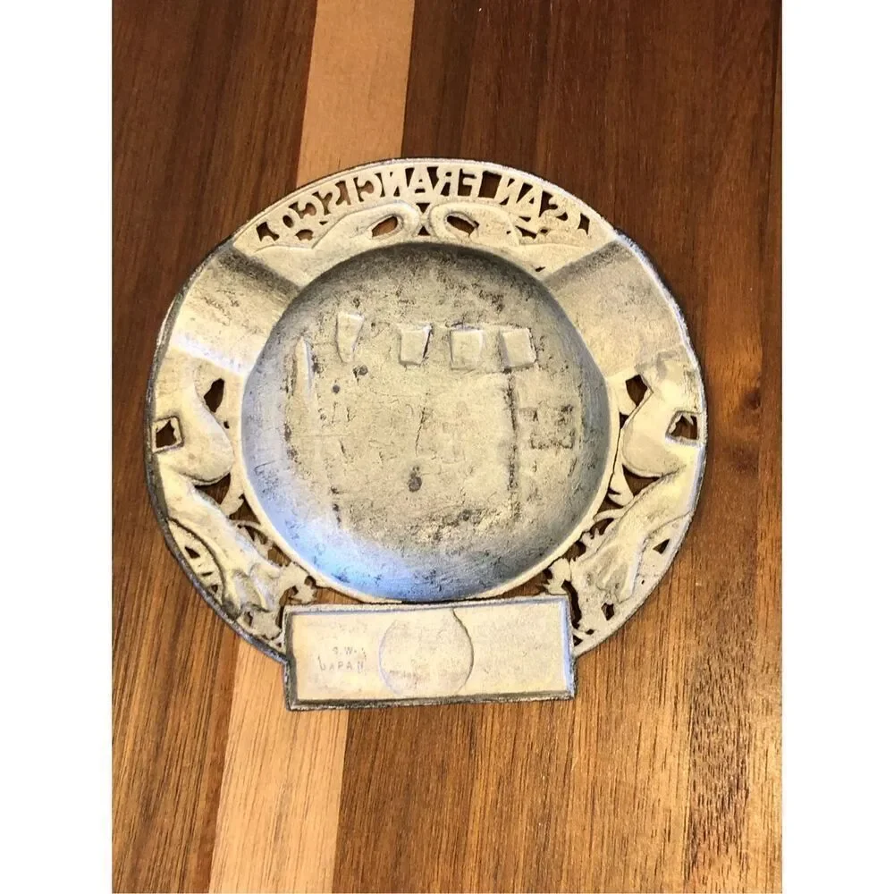Vintage San Francisco Tin Plate Embossed Ashtray Catch All Americana Kitsch Deco